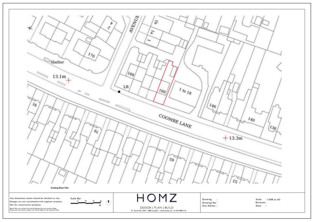 Merton Council Double Storey Rear Extension Existing Block Plan by Homz