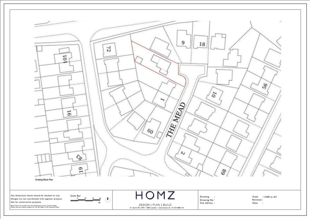 Wiltshire Council Double Storey Side Extension Existing Block Plan by Homz
