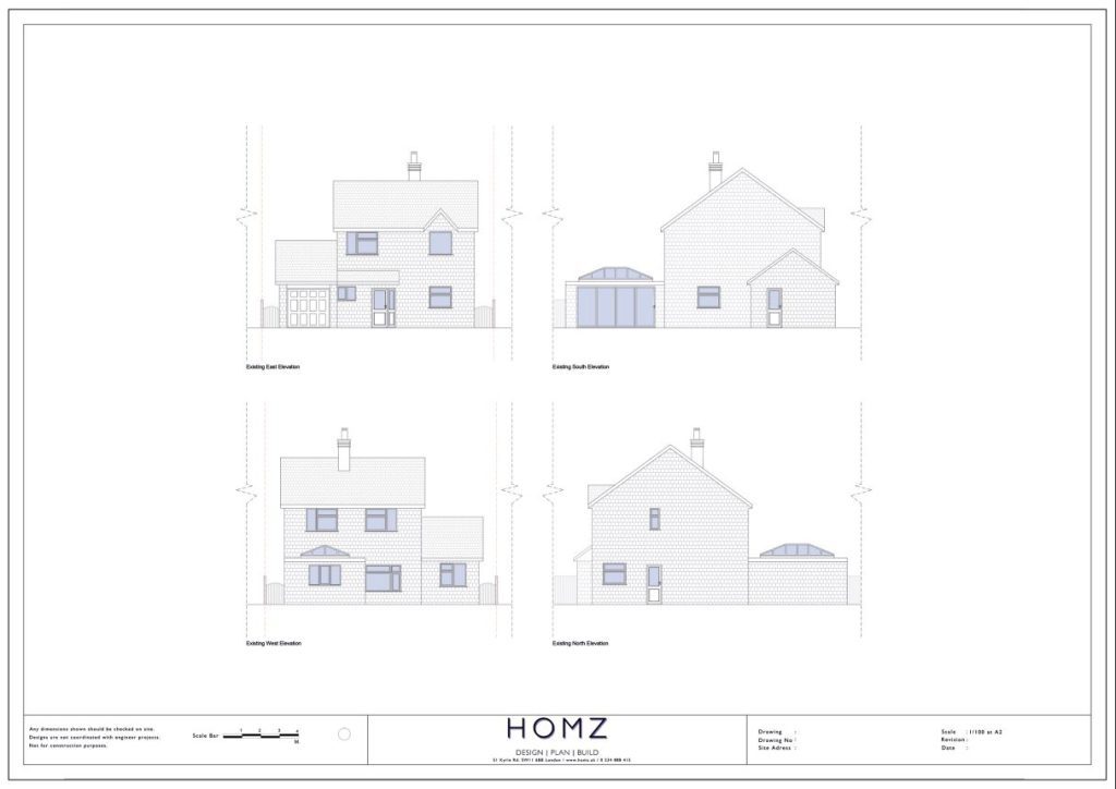 Wiltshire Council Double Storey Side Extension Existing Elevations by Homz