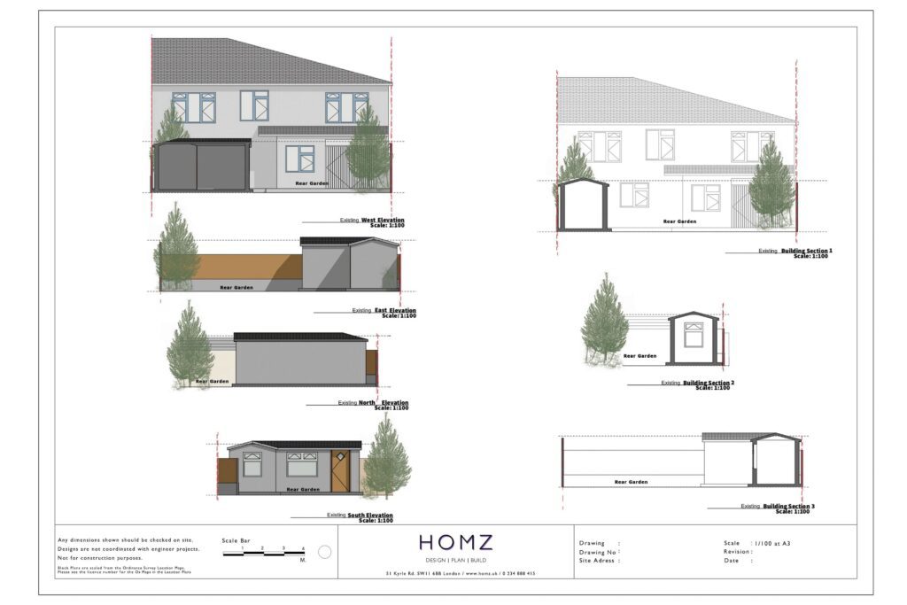 London Borough Of Bexley Outbuilding 3D Design Existing Elevations And Sections by Homz