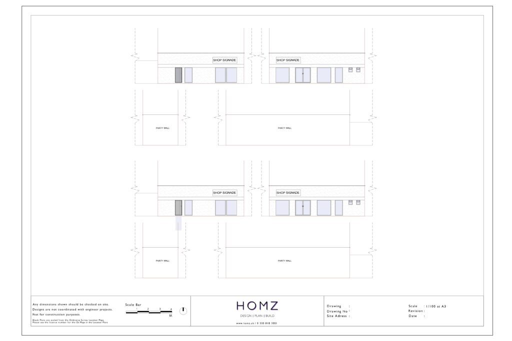 Change Of Use From Auto Showroom To Grocery Store Existing and Proposed Elevations by Homz