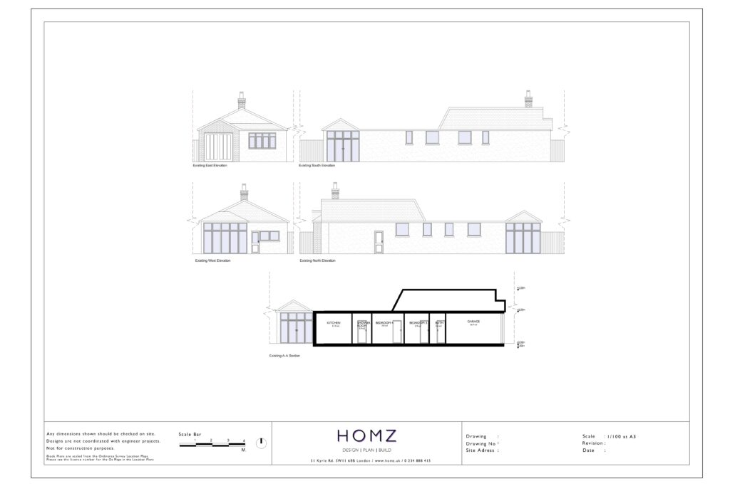 Change of Use From Single Dwelling (C3) to Children’s Home (C2) Existing Elevations And Section by Homz